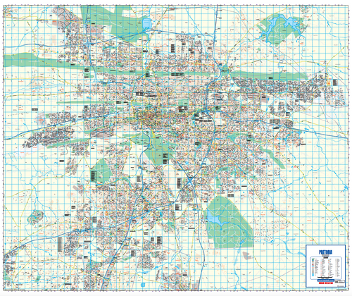 Pretoria Wall Map full sheet, 15th edition, 1:25 000, showing the whole city with suburb boundaries and the road network