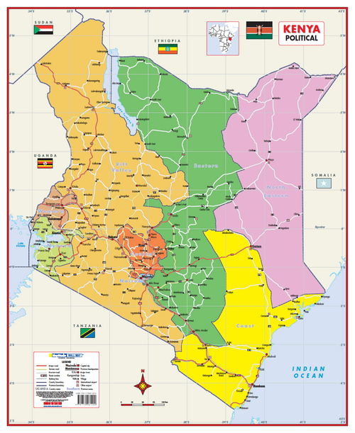 Kenya Political Educational Wall Map — FULL sheet