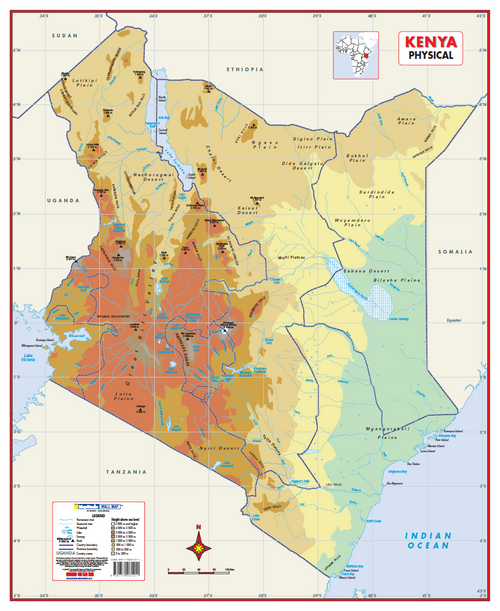 Kenya Physical Educational Wall Map — FULL sheet