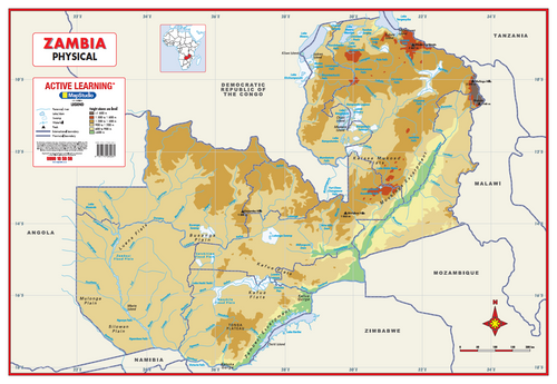 Zambia Physical Educational Wall Map — FULL sheet
