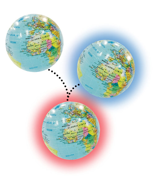Inflatable globes with colourful halos.