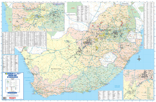 Mineral Map of South Africa, 5th edition, 1:1 500 000, showing mines and deposits plotted by commodity across the country