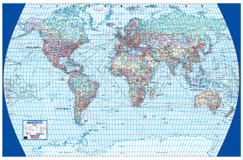 World Executive Large Wall Map, 3rd edition, 1:13 000 000 on the Times projection, showing the whole world with political boundaries and ocean depth banding