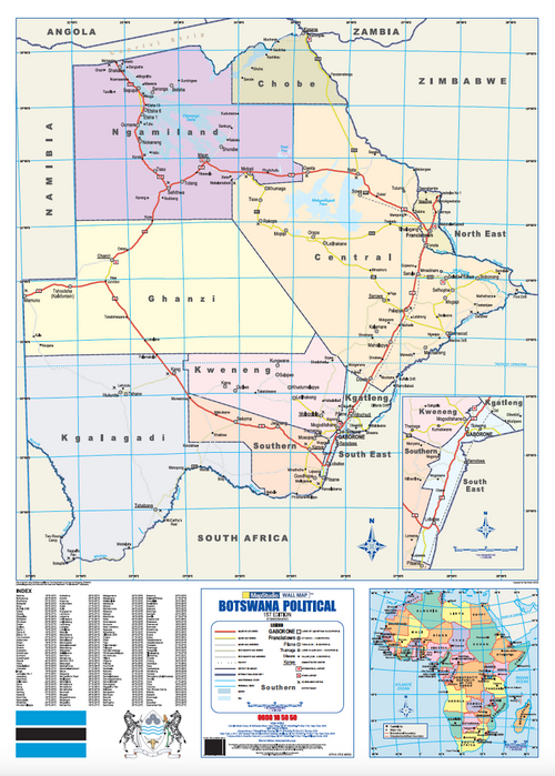Botswana Political Wall Map — FULL sheet