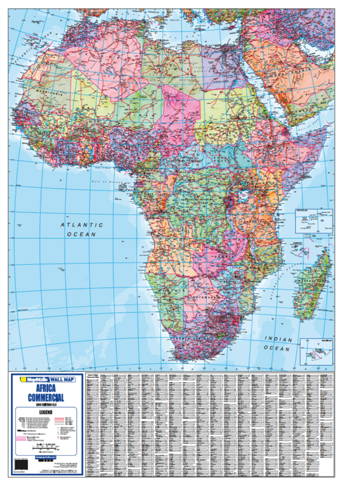 Africa Commercial Wall Map, 3rd edition, 1:8 000 000 on A0, showing the continent with relief colouring and political boundaries