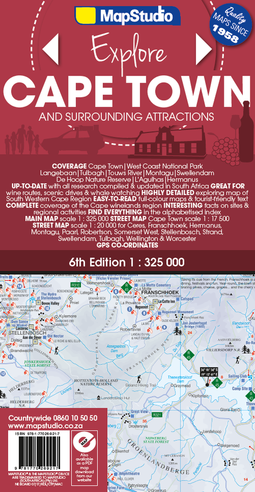 Map of Cape Town and surrounding attractions with MapStudio branding.