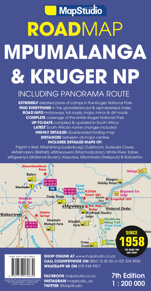Cover of a road map of Mpumalanga and the Kruger National Park featuring and inset map.