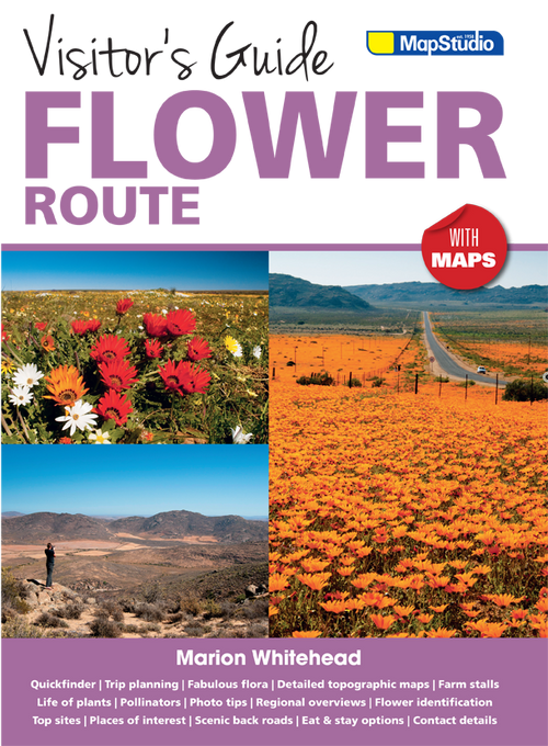 Cover of 'Visitor's Guide Flower Route' with images of flowers and a road, featuring MapStudio branding.
