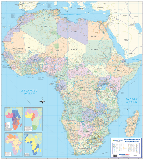Africa Businessman's Mining and Minerals Wall Map, 2nd edition, 1:5 000 000, showing the continent with mineral deposits and mining areas plotted