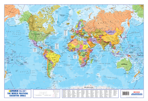 World Executive Wall Map (Small) on A0, Van der Grinten projection, showing the whole world with political boundaries