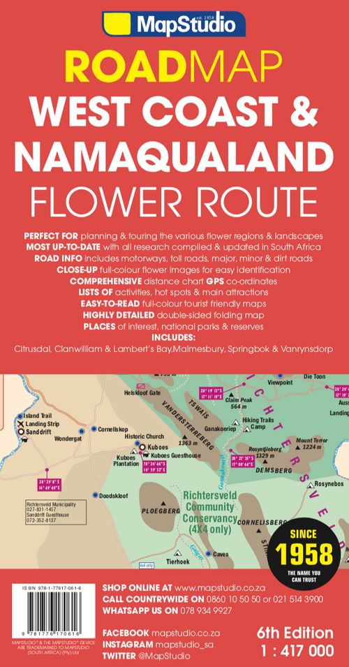 MapStudio road map of West Coast & Namaqualand Flower Route cover with colorful design and map details.