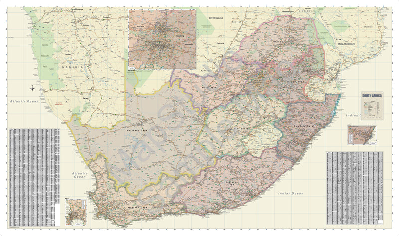 Map of South Africa with various regions colored and labeled.