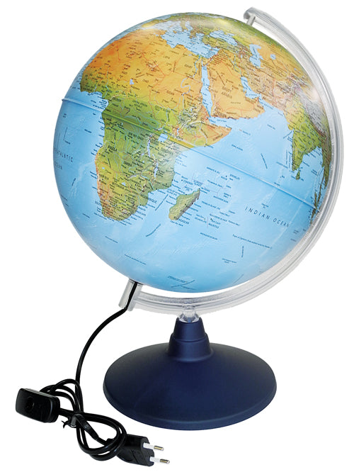 Globe with a power cord on a white background