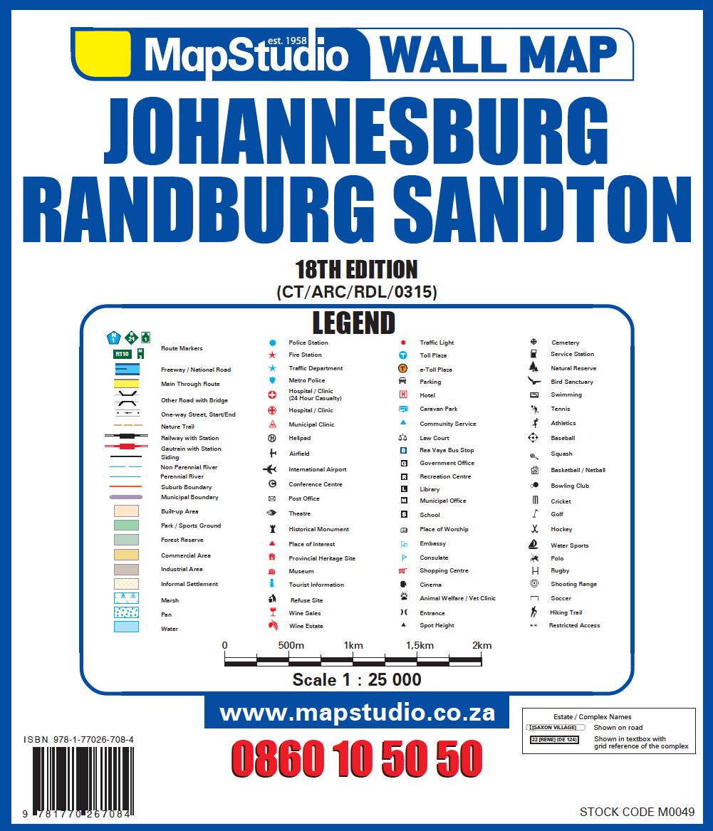 Johannesburg/Randburg/Sandton Wall Map