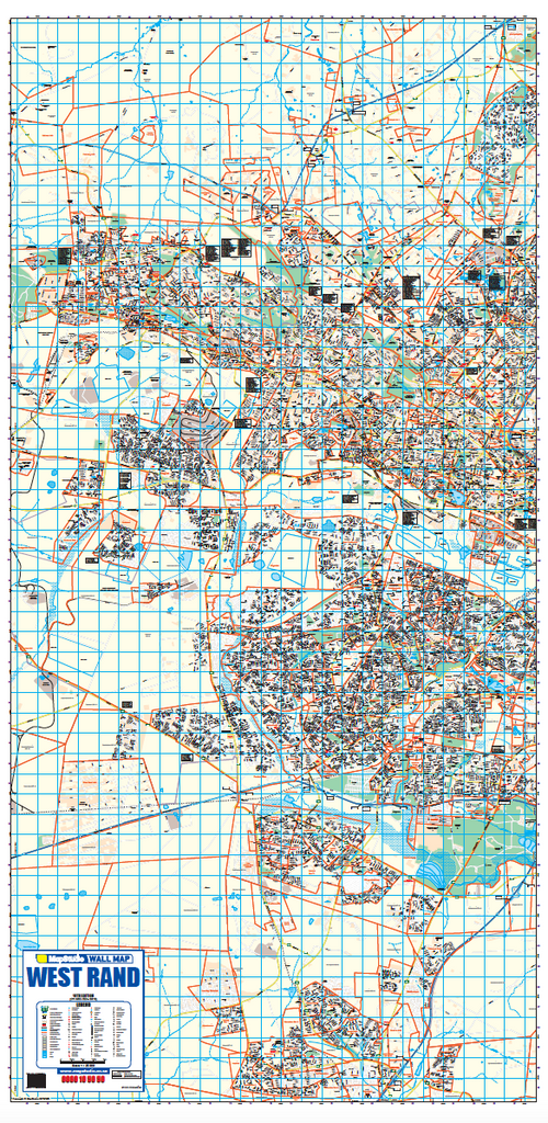 West Rand Wall Map full sheet, 18th edition, 1:25 000, a tall portrait sheet covering the West Rand with suburb and farm boundaries