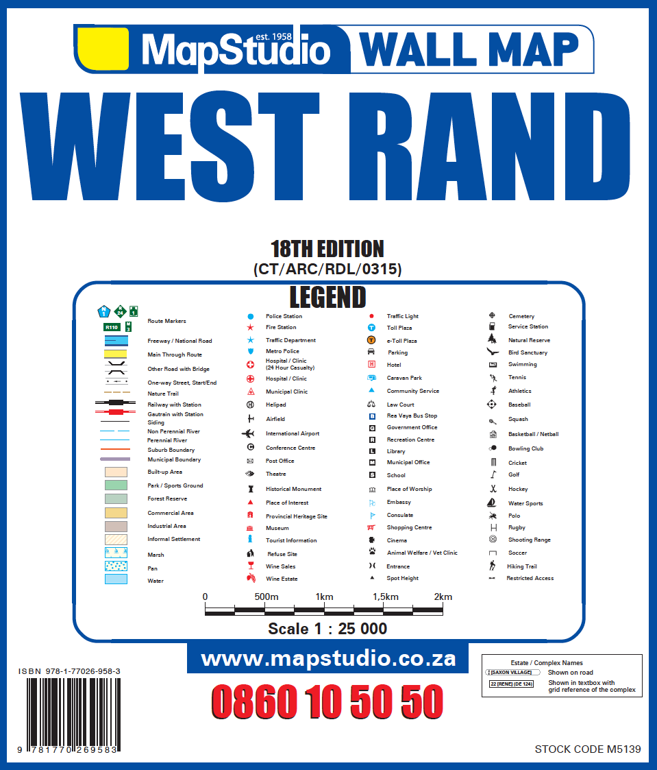 Gauteng West Rand Wall Map