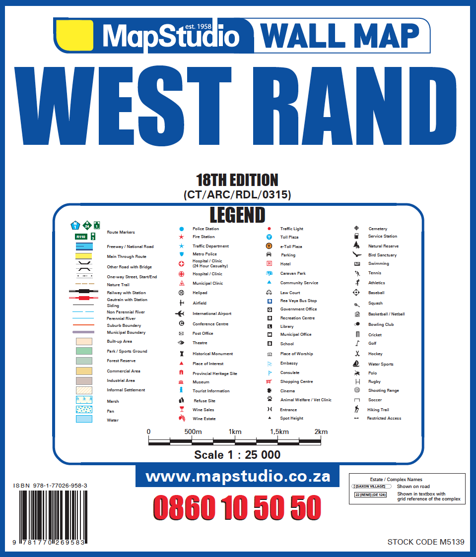 Gauteng West Rand Wall Map