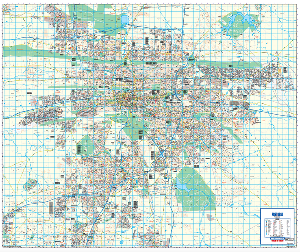 Pretoria Wall Map full sheet, 15th edition, 1:25 000, showing the whole city with suburb boundaries and the road network