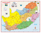 Map of South Africa with political divisions and flags of neighbouring countries.