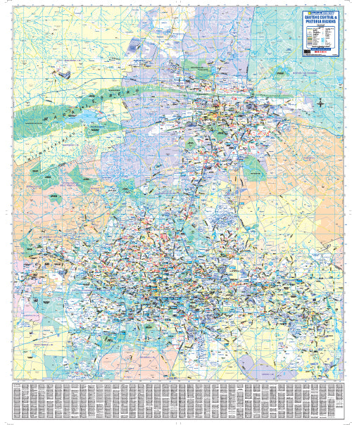 Joburg and Pretoria Regional Wall Map, 4th edition, 1:60 000, covering the Gauteng Central and Pretoria regions with suburbs and land use shaded