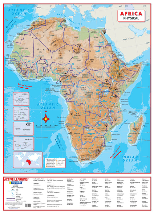Physical map of Africa with labels and borders