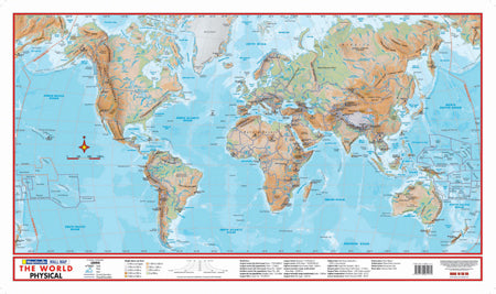 World Physical Active Learning Wall Map showing global relief shading with named ranges, deserts, rivers and seas