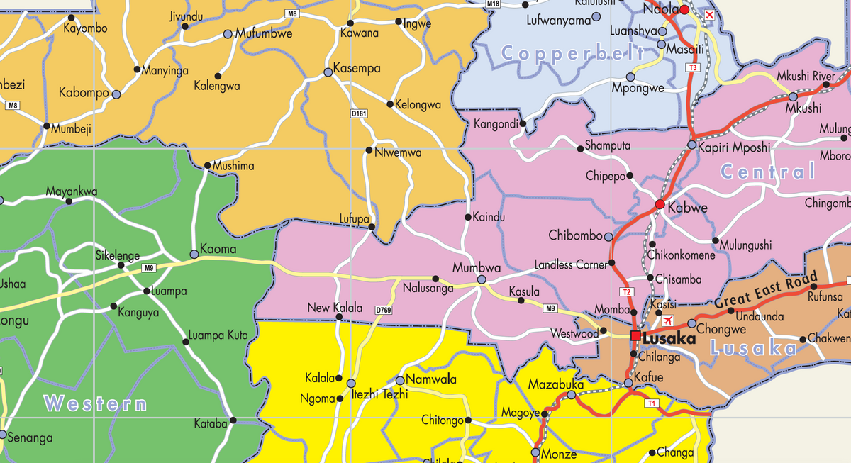 Zambia Political Educational Wall Map — DETAIL