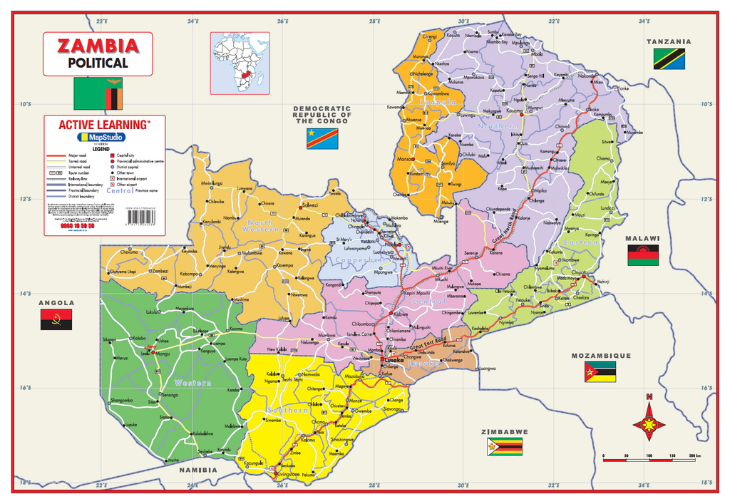 Zambia Political Educational Wall Map — FULL sheet