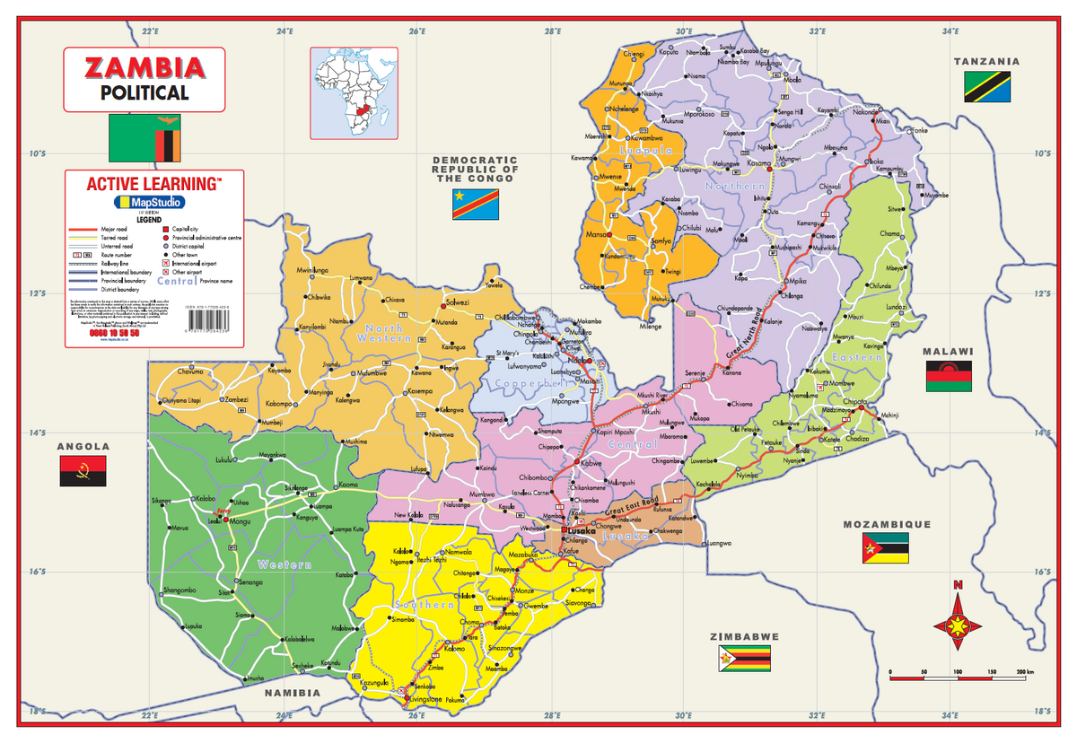 Zambia Political Educational Wall Map — FULL sheet