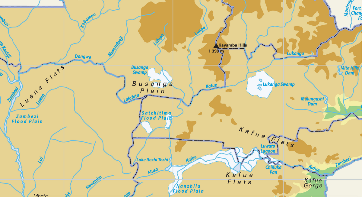 Zambia Physical Educational Wall Map — DETAIL