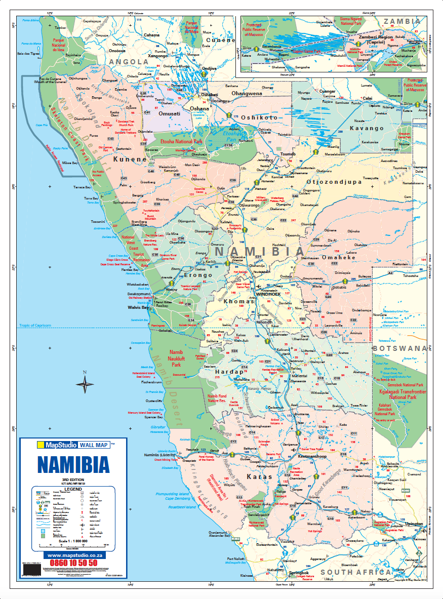 Namibia Political Wall Map — FULL sheet