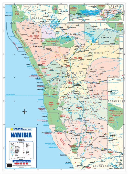 Namibia Political Wall Map — FULL sheet