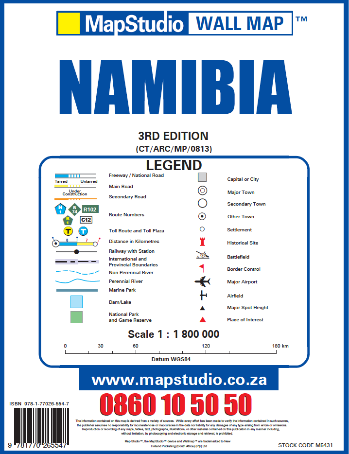 Namibia Political Wall Map — LEGEND