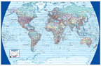 World Executive Large Wall Map, 3rd edition, 1:13 000 000 on the Times projection, showing the whole world with political boundaries and ocean depth banding