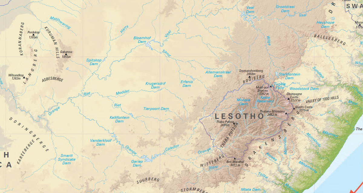 Southern Africa Physical Active Learning Wall Map — DETAIL