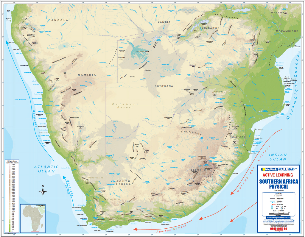 Southern Africa Physical Active Learning Wall Map — FULL sheet