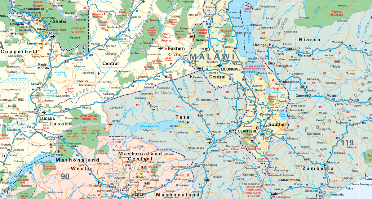 Southern Africa Political Wall Map — DETAIL