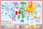 Map Studio Time Zones of the World Educational Wall Map, full sheet, showing colour-coded time zone bands, country lists and a row of clocks from UTC -11 to UTC +12.