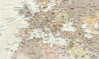 Detail from the World Executive Large Classic Wall Map showing antique-toned country shading, population-graded cities, named rivers, shipping routes and mountain terrain detail