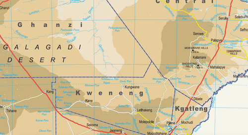 Botswana Physical Wall Map — DETAIL