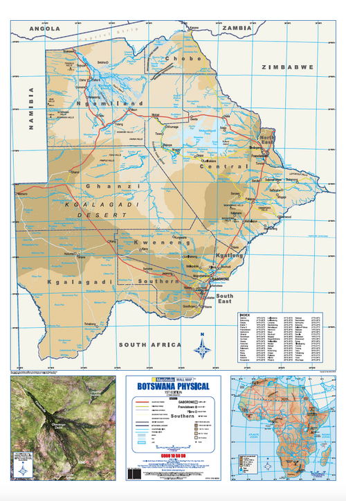 Botswana Physical Wall Map — FULL sheet