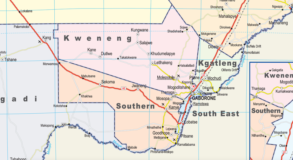 Botswana Political Wall Map — DETAIL