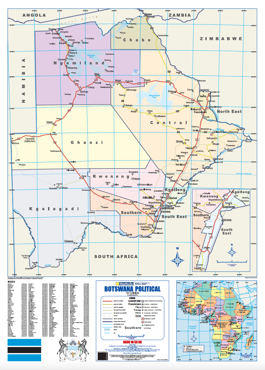 Botswana Political Wall Map — FULL sheet
