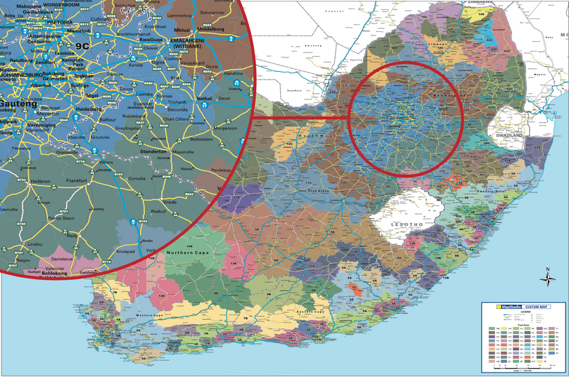Map of South Africa with a red circle highlighting a specific region