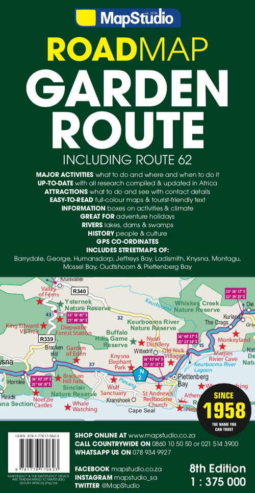 Cover of a road map of the Garden Route with an inset map.