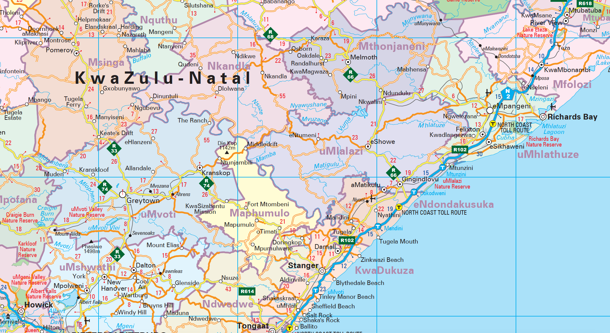 Map of KwaZulu-Natal with various regions labelled.