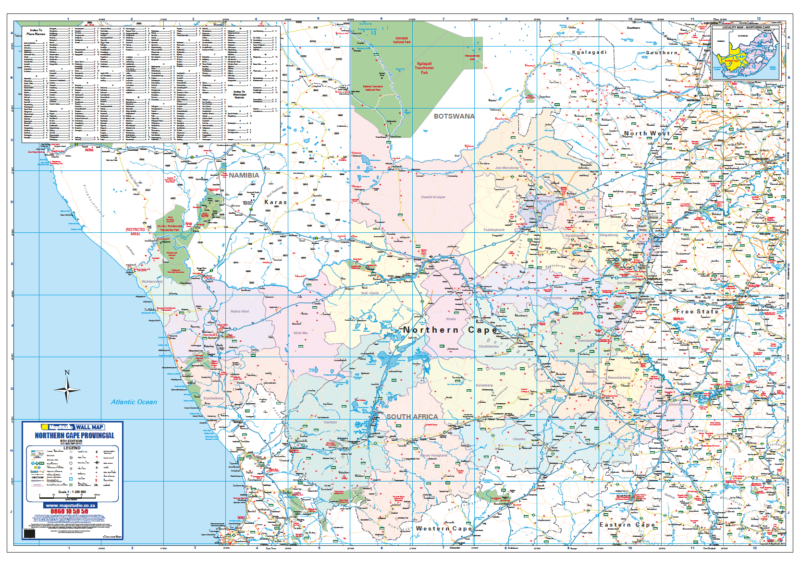 Map of the Northern Cape province with various regions highlighted and labelled.