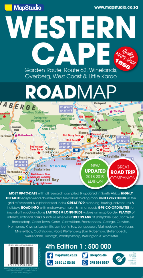 Road map of Western Cape with various routes and locations labeled.