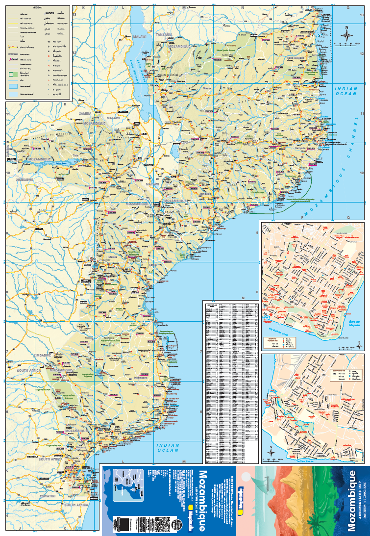 Map of Mozambique with various insets and labels