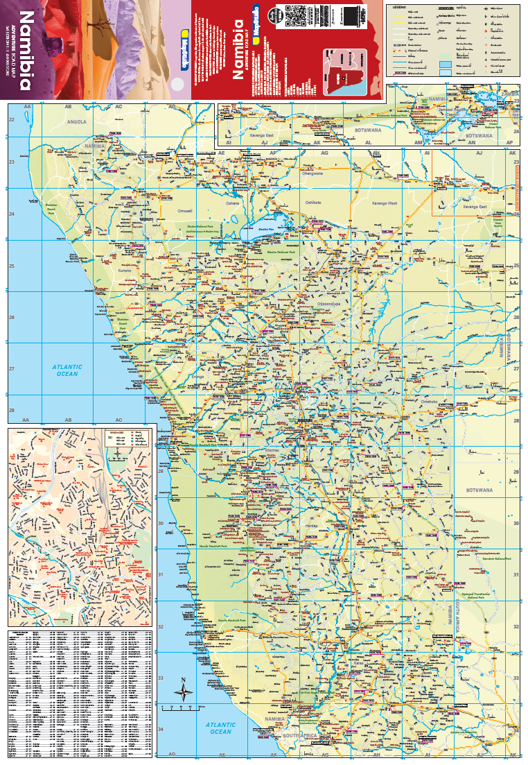 Map of Namibia with various details and a red cover fold at the top.